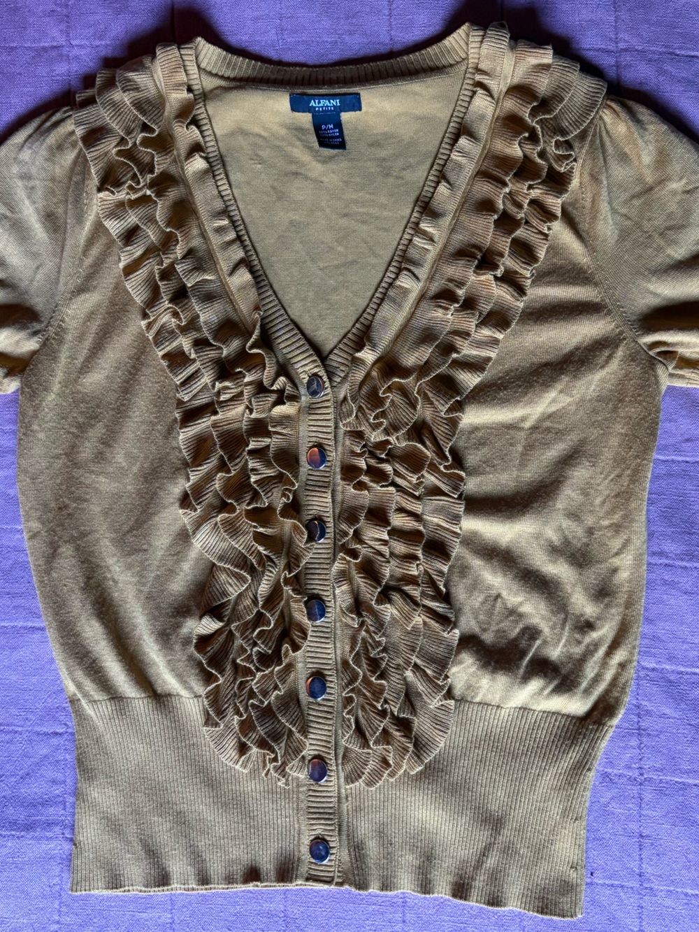 Alfani Yellow Ruffle Cardigan Sweater- Size Medium- Summer Cardigan - Picture 3 of 14